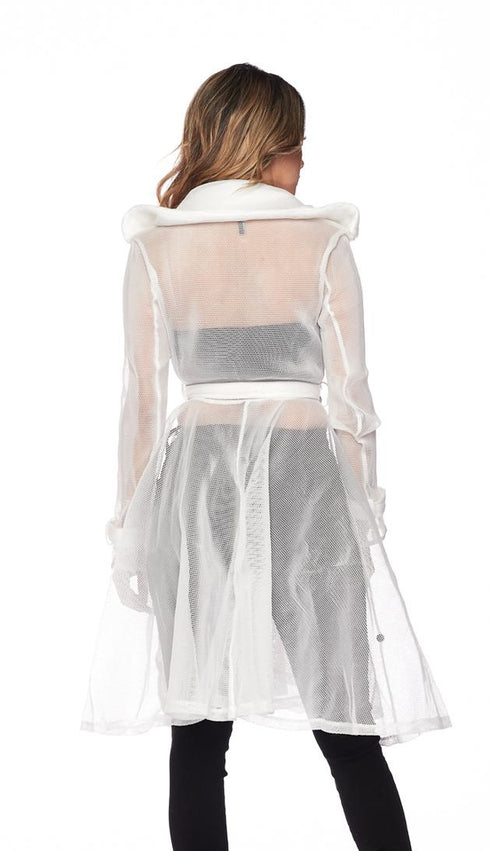 Belted Sheer Mesh Midi Trench Coat - White - SohoGirl.com